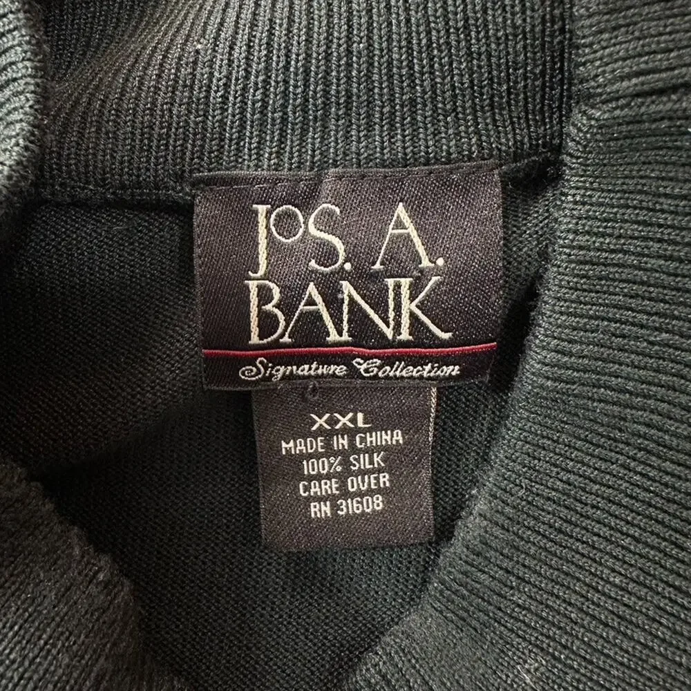 Jos A Bank XXL 100% Silk Green Turtle Mockneck Knit Sweater Holiday Top Pullover